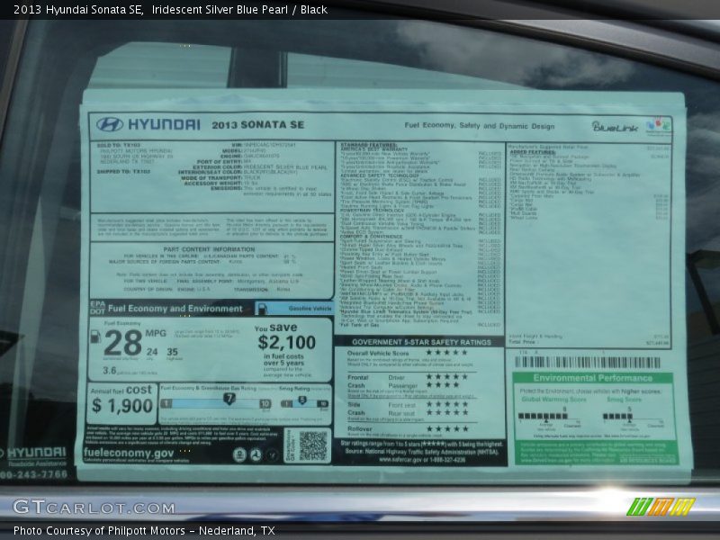 Iridescent Silver Blue Pearl / Black 2013 Hyundai Sonata SE