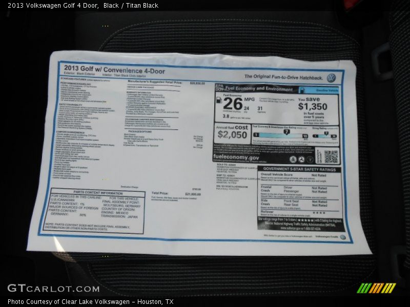 Black / Titan Black 2013 Volkswagen Golf 4 Door
