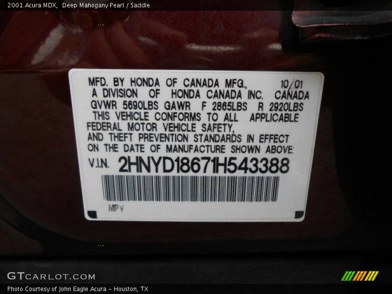 Deep Mahogany Pearl / Saddle 2001 Acura MDX