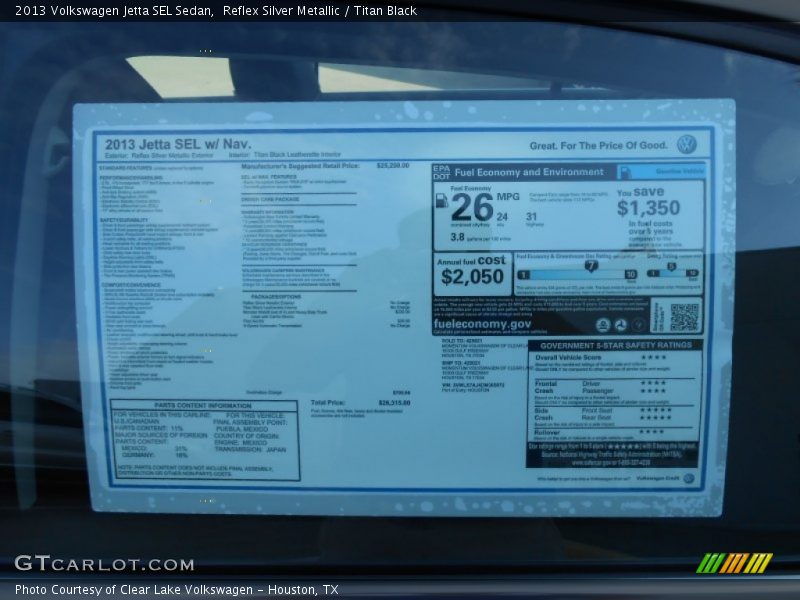 Reflex Silver Metallic / Titan Black 2013 Volkswagen Jetta SEL Sedan