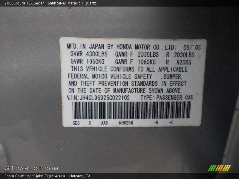 Satin Silver Metallic / Quartz 2005 Acura TSX Sedan