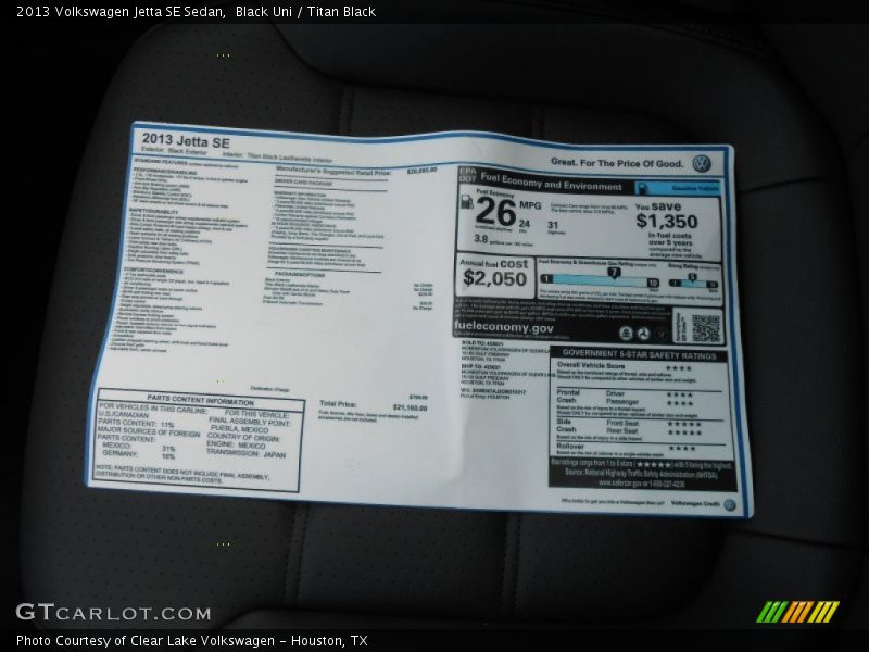 Black Uni / Titan Black 2013 Volkswagen Jetta SE Sedan