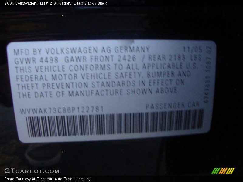 Deep Black / Black 2006 Volkswagen Passat 2.0T Sedan