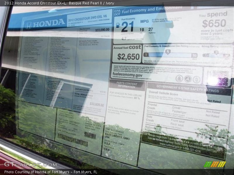 Basque Red Pearl II / Ivory 2012 Honda Accord Crosstour EX-L