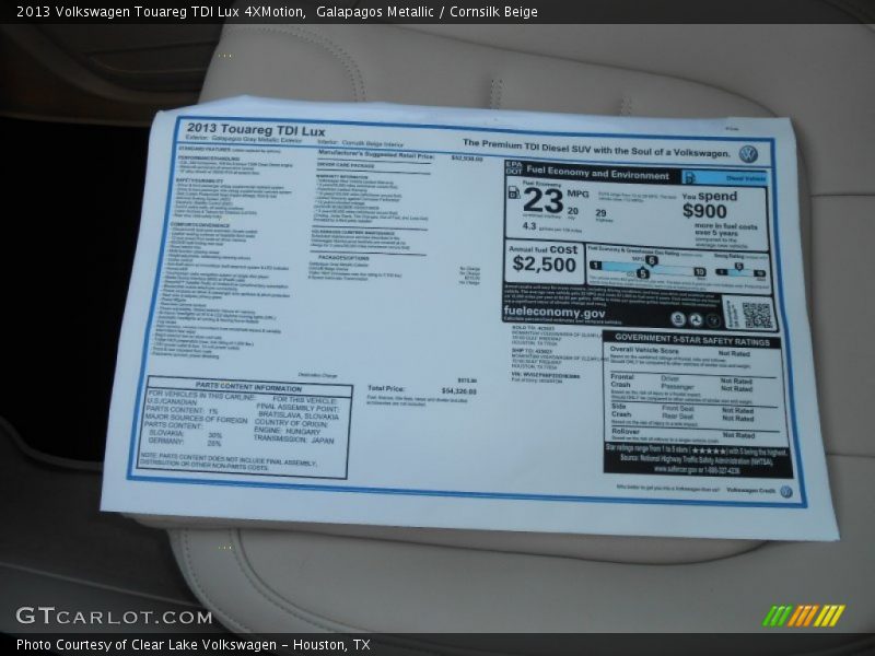  2013 Touareg TDI Lux 4XMotion Window Sticker