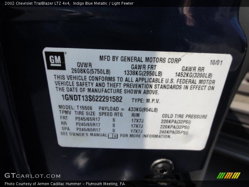 Indigo Blue Metallic / Light Pewter 2002 Chevrolet TrailBlazer LTZ 4x4
