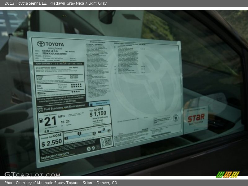 Predawn Gray Mica / Light Gray 2013 Toyota Sienna LE