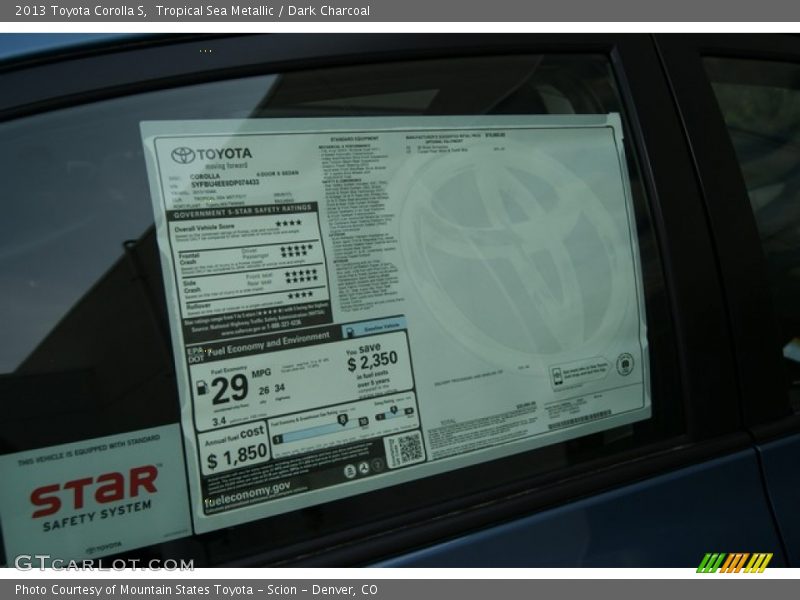 Tropical Sea Metallic / Dark Charcoal 2013 Toyota Corolla S