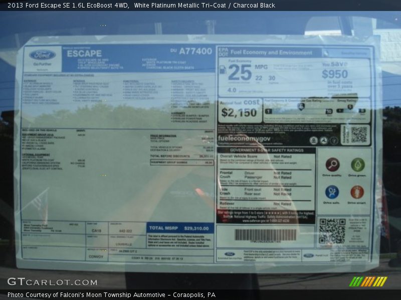  2013 Escape SE 1.6L EcoBoost 4WD Window Sticker