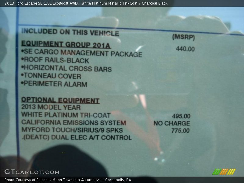  2013 Escape SE 1.6L EcoBoost 4WD Window Sticker