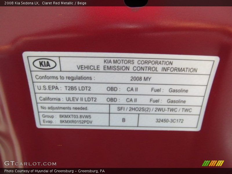 Claret Red Metallic / Beige 2008 Kia Sedona LX