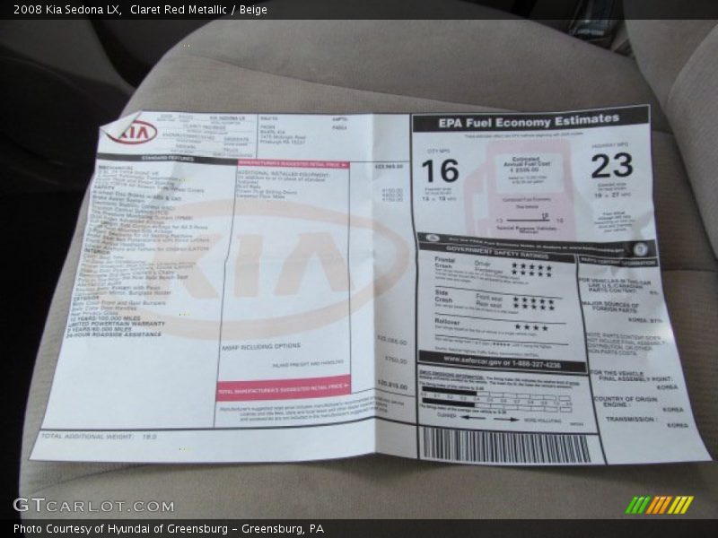 Claret Red Metallic / Beige 2008 Kia Sedona LX