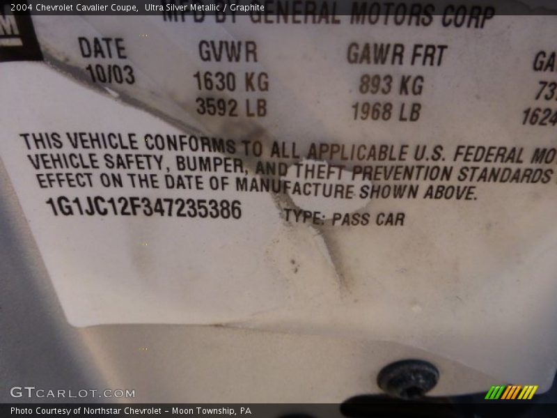 Ultra Silver Metallic / Graphite 2004 Chevrolet Cavalier Coupe