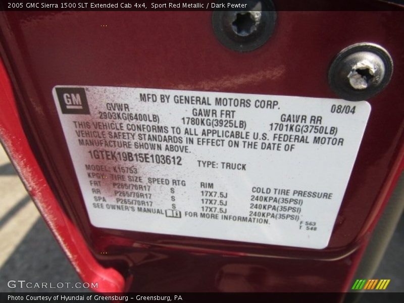 Sport Red Metallic / Dark Pewter 2005 GMC Sierra 1500 SLT Extended Cab 4x4