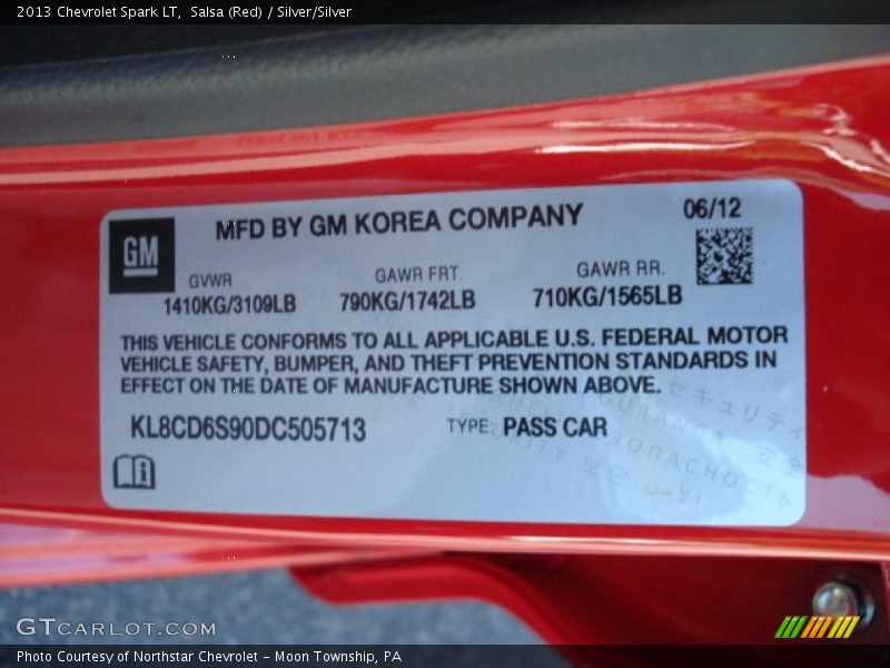 Salsa (Red) / Silver/Silver 2013 Chevrolet Spark LT