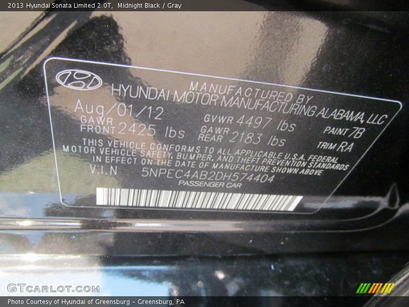 Midnight Black / Gray 2013 Hyundai Sonata Limited 2.0T