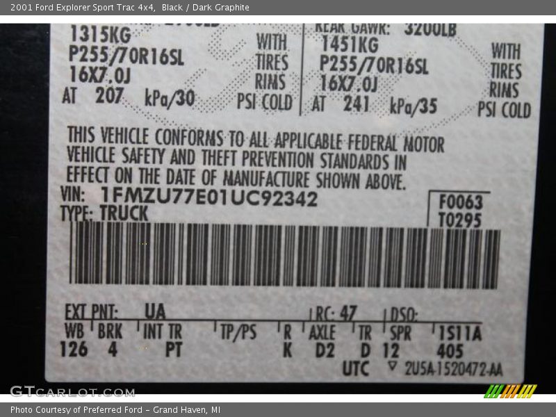 Black / Dark Graphite 2001 Ford Explorer Sport Trac 4x4