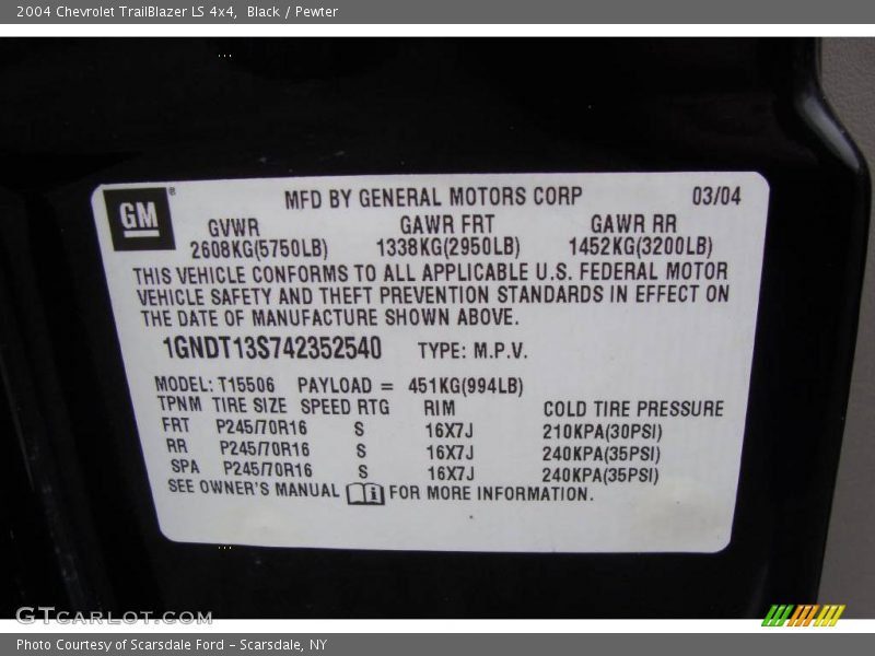 Black / Pewter 2004 Chevrolet TrailBlazer LS 4x4