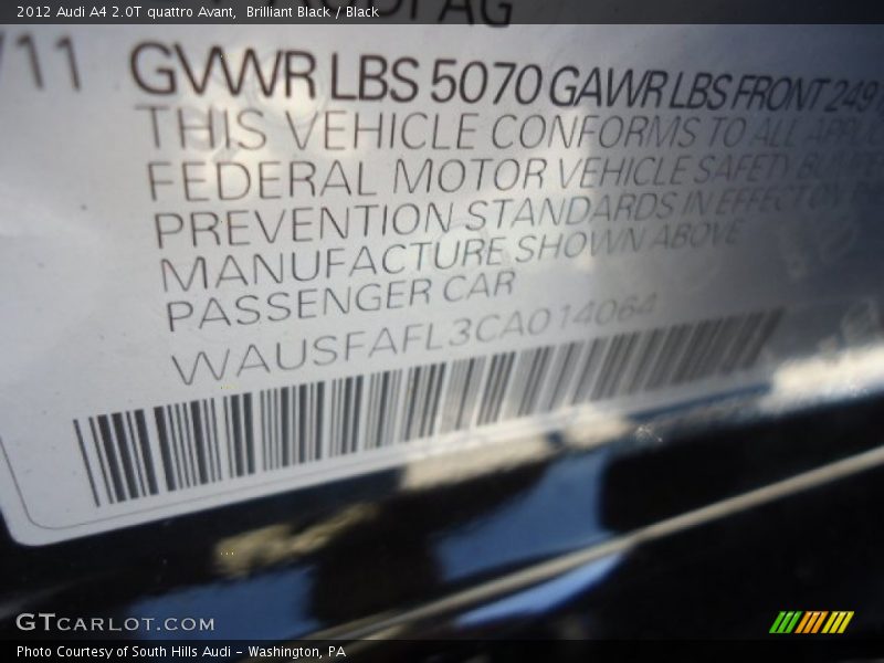 Brilliant Black / Black 2012 Audi A4 2.0T quattro Avant