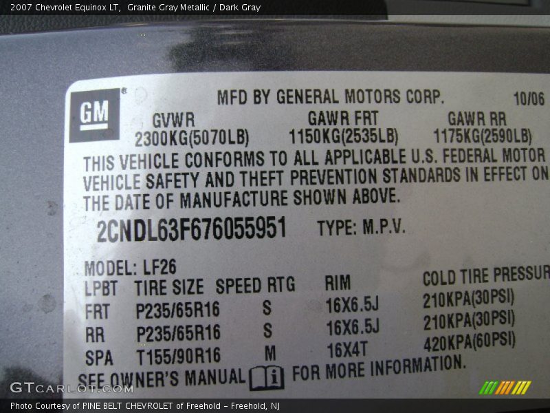 Granite Gray Metallic / Dark Gray 2007 Chevrolet Equinox LT