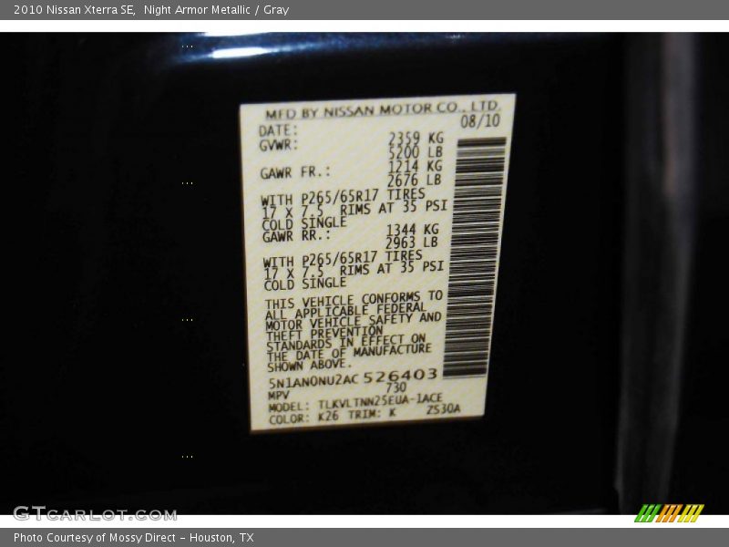 Night Armor Metallic / Gray 2010 Nissan Xterra SE