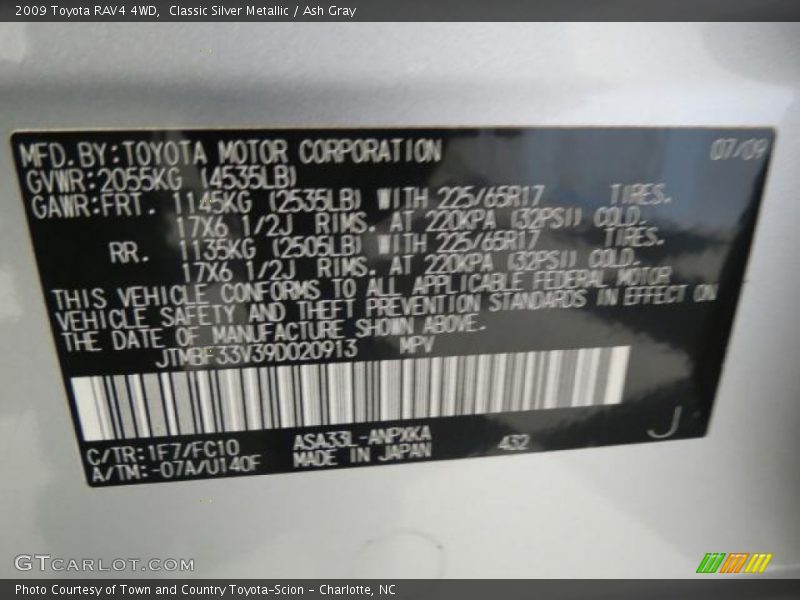 Classic Silver Metallic / Ash Gray 2009 Toyota RAV4 4WD