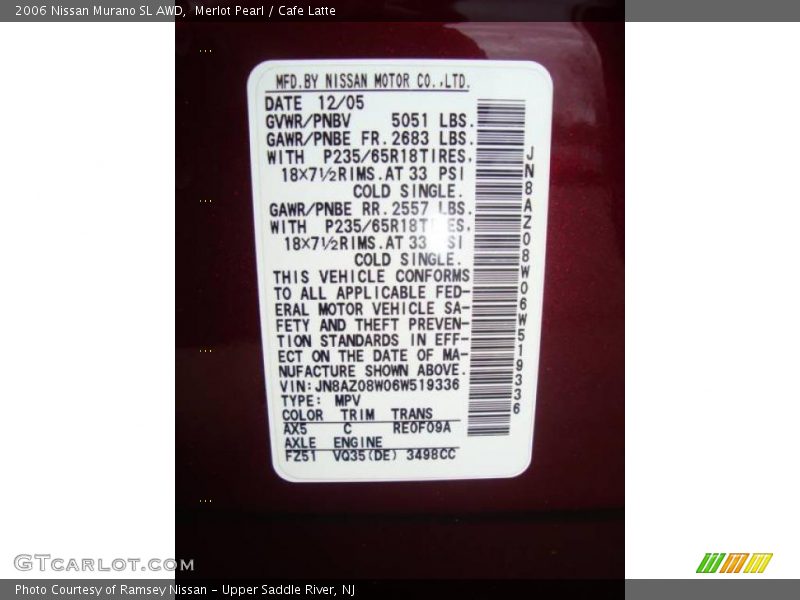 Merlot Pearl / Cafe Latte 2006 Nissan Murano SL AWD