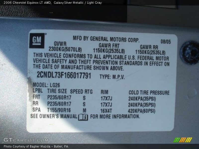 Galaxy Silver Metallic / Light Gray 2006 Chevrolet Equinox LT AWD