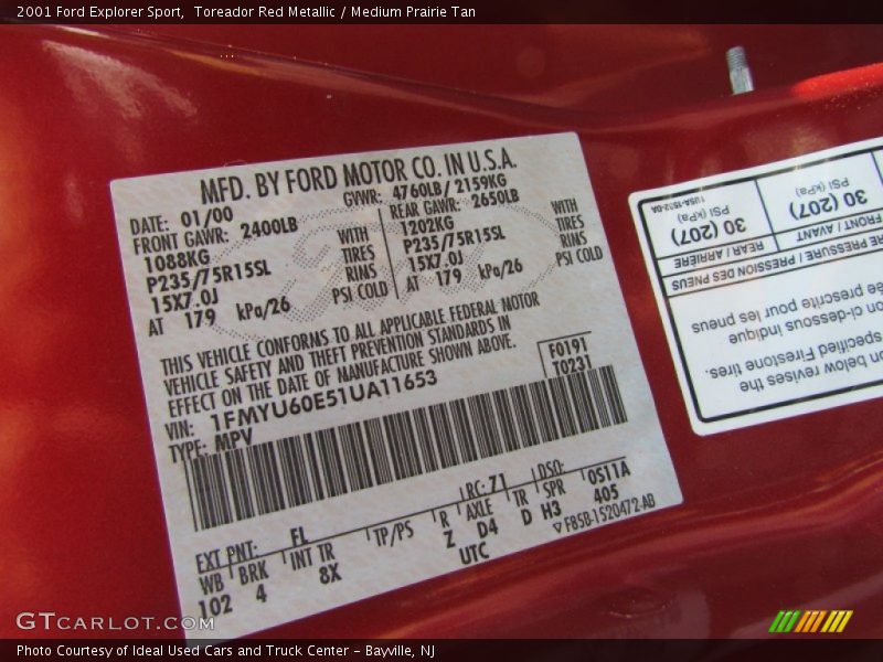 Toreador Red Metallic / Medium Prairie Tan 2001 Ford Explorer Sport