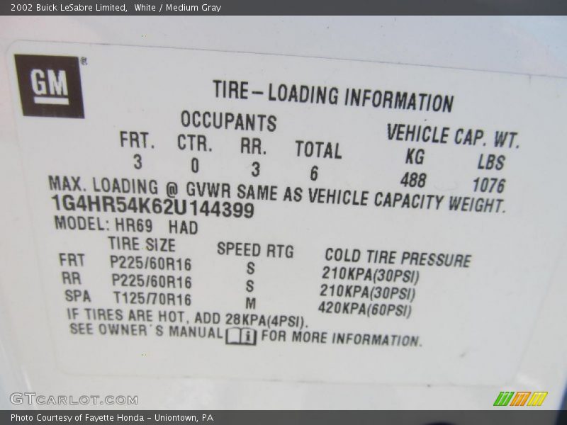 White / Medium Gray 2002 Buick LeSabre Limited