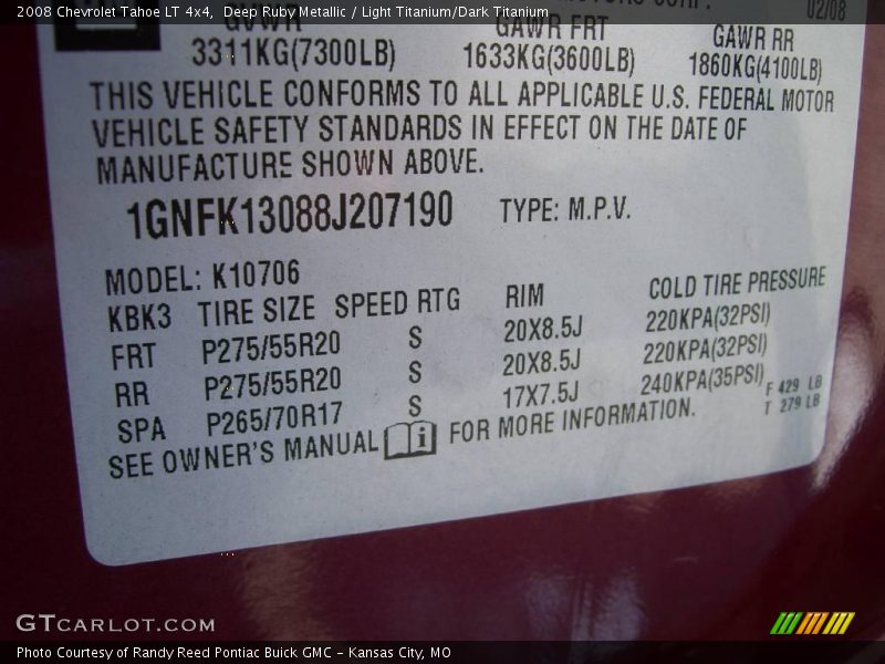 Deep Ruby Metallic / Light Titanium/Dark Titanium 2008 Chevrolet Tahoe LT 4x4