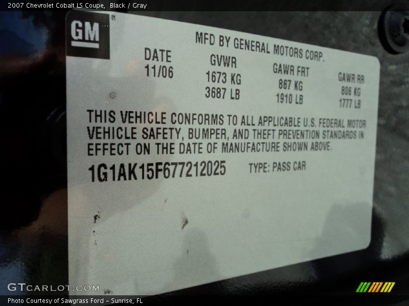 Black / Gray 2007 Chevrolet Cobalt LS Coupe