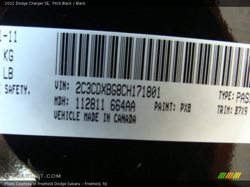 Pitch Black / Black 2012 Dodge Charger SE