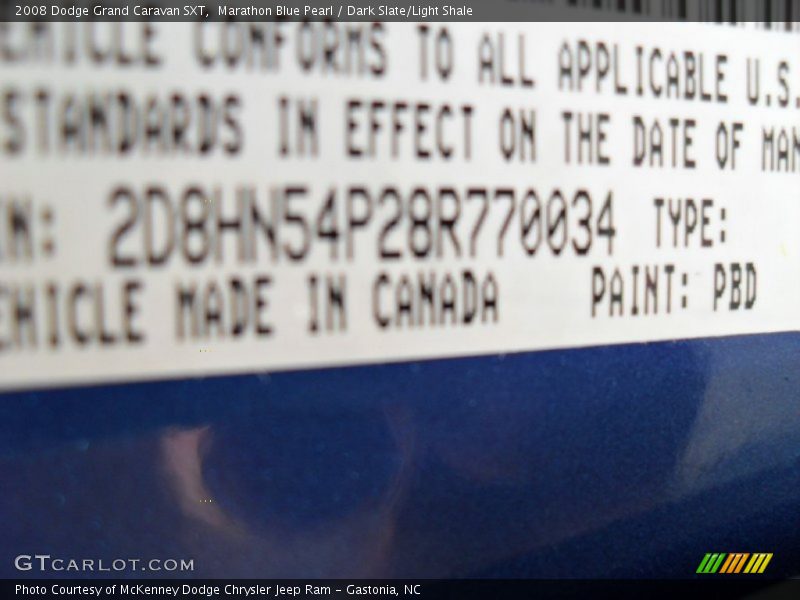 2008 Grand Caravan SXT Marathon Blue Pearl Color Code PBD