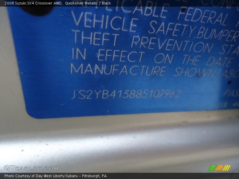 Quicksilver Metallic / Black 2008 Suzuki SX4 Crossover AWD