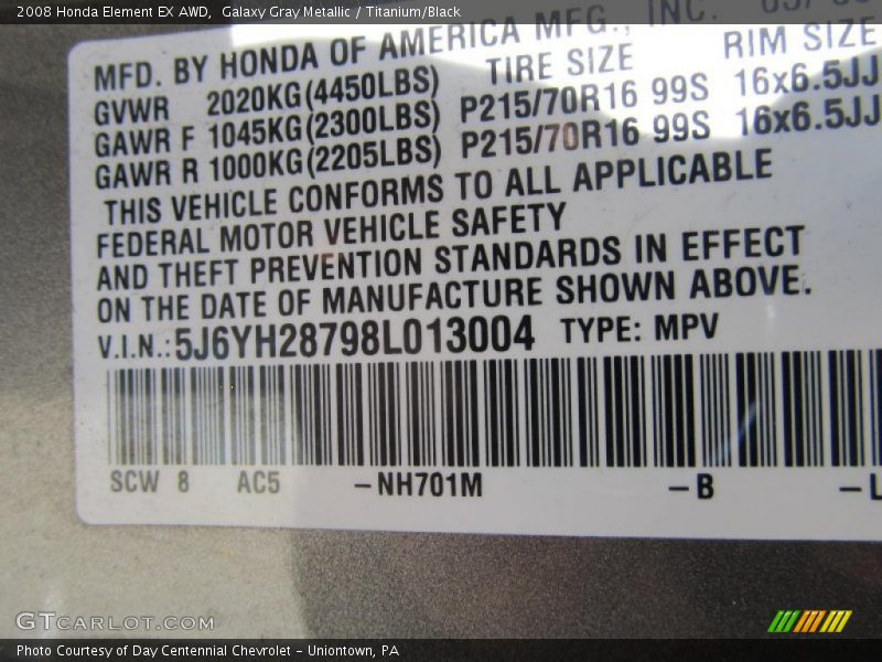 Galaxy Gray Metallic / Titanium/Black 2008 Honda Element EX AWD