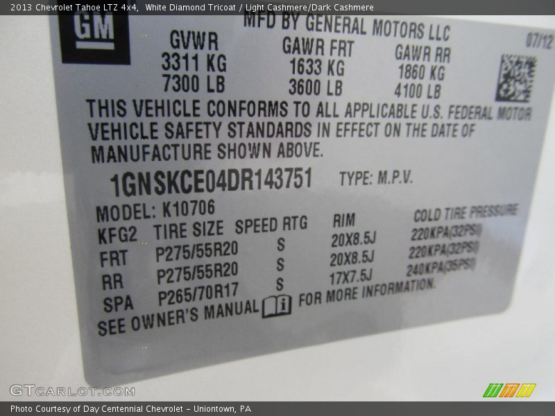 White Diamond Tricoat / Light Cashmere/Dark Cashmere 2013 Chevrolet Tahoe LTZ 4x4