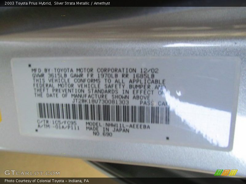 1C5 - 2003 Toyota Prius Hybrid