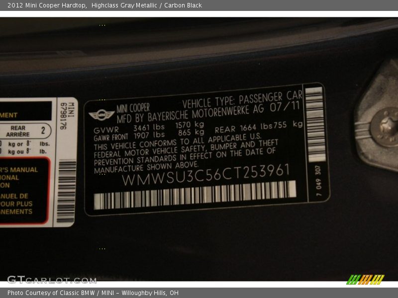 Highclass Gray Metallic / Carbon Black 2012 Mini Cooper Hardtop