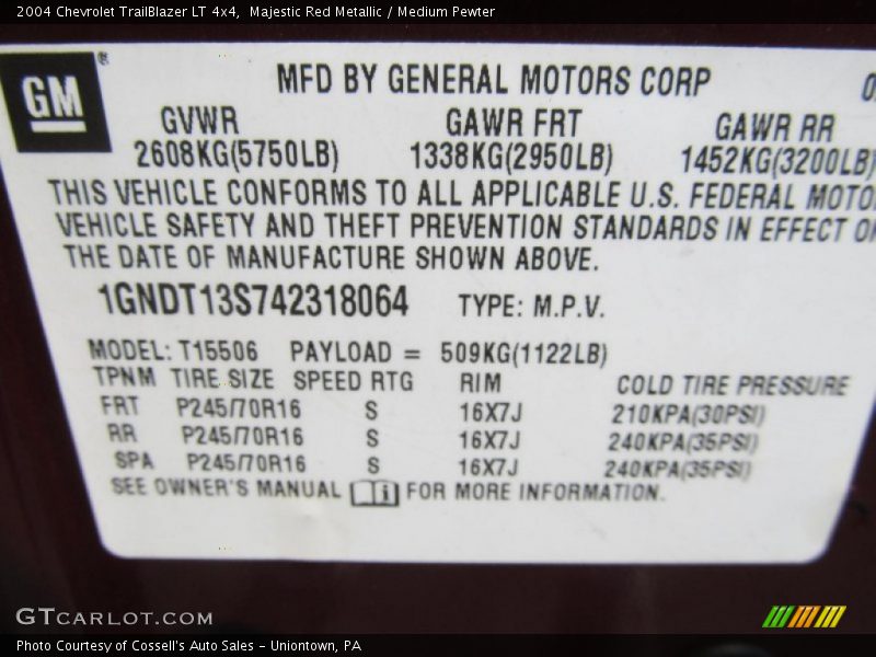 Majestic Red Metallic / Medium Pewter 2004 Chevrolet TrailBlazer LT 4x4