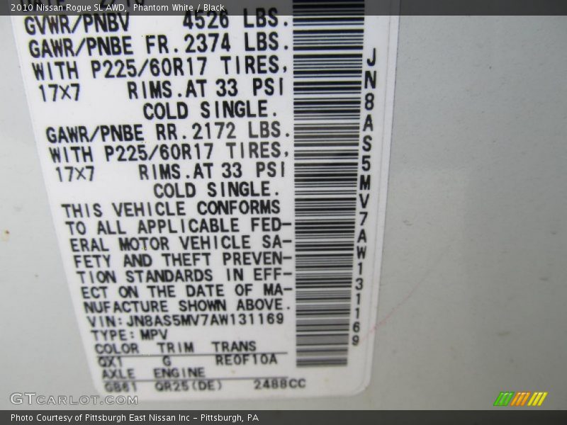Phantom White / Black 2010 Nissan Rogue SL AWD
