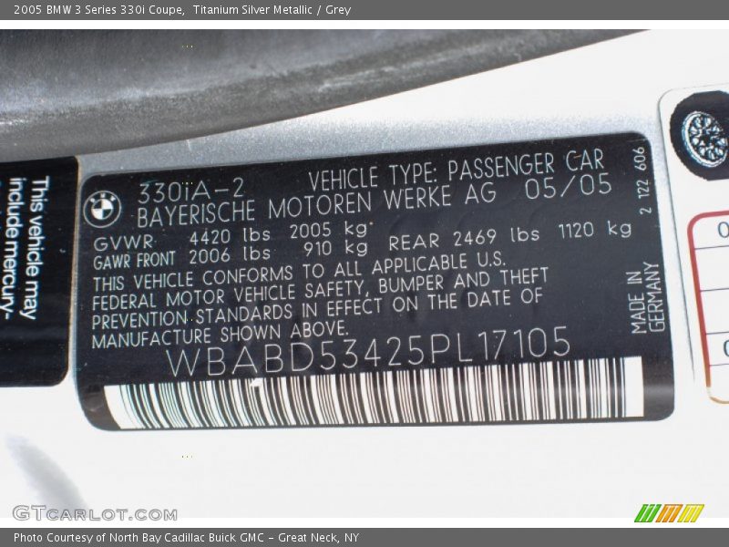 Titanium Silver Metallic / Grey 2005 BMW 3 Series 330i Coupe