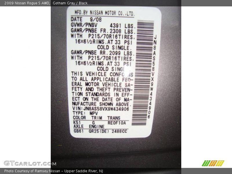 Gotham Gray / Black 2009 Nissan Rogue S AWD