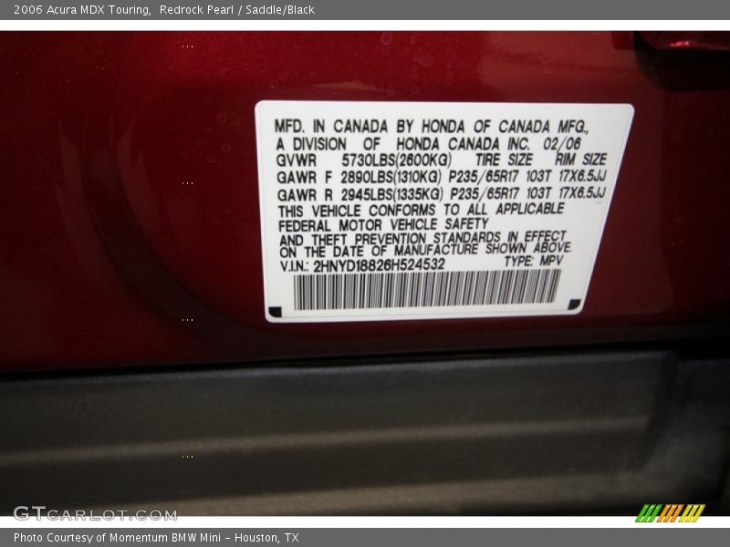 Redrock Pearl / Saddle/Black 2006 Acura MDX Touring