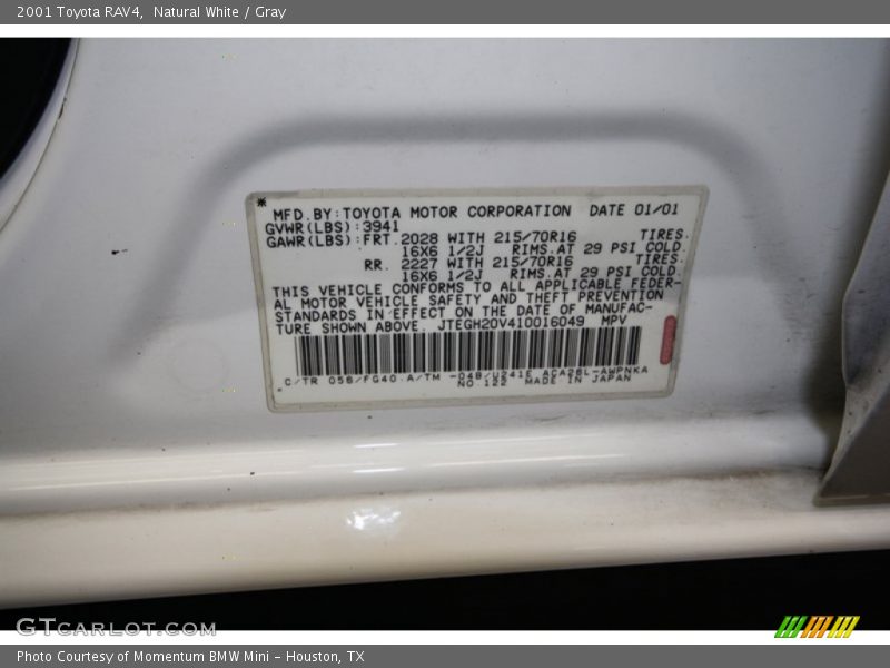 Natural White / Gray 2001 Toyota RAV4