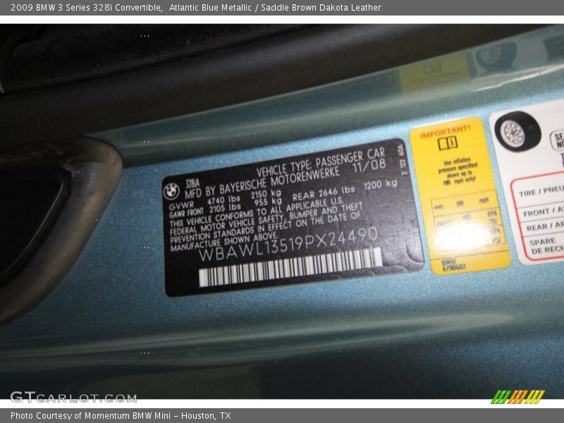 Info Tag of 2009 3 Series 328i Convertible