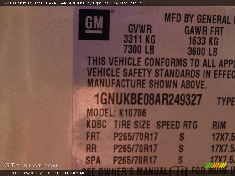 Gold Mist Metallic / Light Titanium/Dark Titanium 2010 Chevrolet Tahoe LT 4x4
