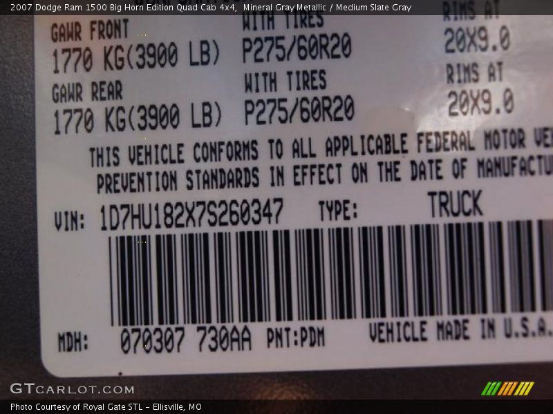 Mineral Gray Metallic / Medium Slate Gray 2007 Dodge Ram 1500 Big Horn Edition Quad Cab 4x4