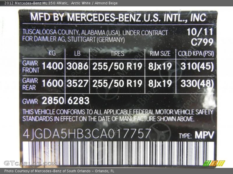 Arctic White / Almond Beige 2012 Mercedes-Benz ML 350 4Matic