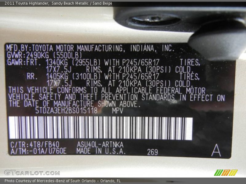Sandy Beach Metallic / Sand Beige 2011 Toyota Highlander